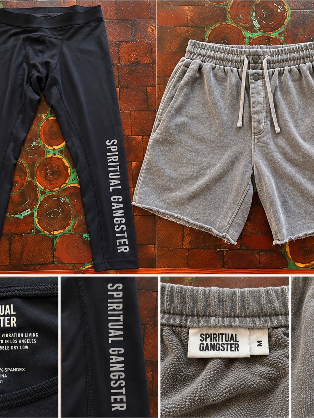 Spiritual Gangster Men’s Black Performance Leggings and Gray Terry Shorts Set